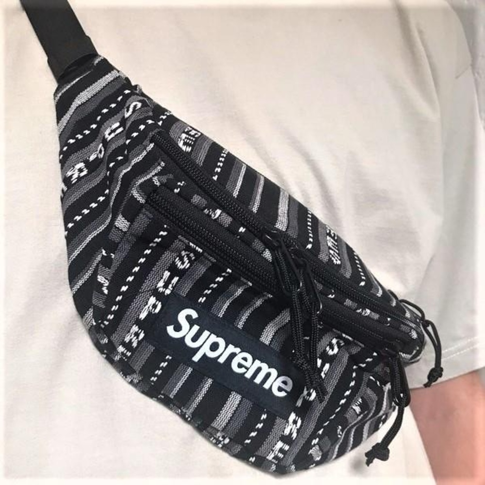 Supreme Woven Stripe Waist Bag Black